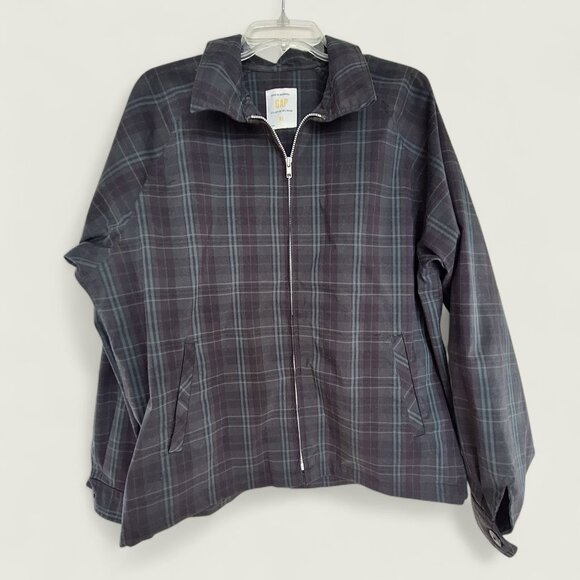 GAP Plaid Jacket Cotton Nylon Full Zip VINTAGE Y2K 2002 EUC Mens XL Unisex Green - Picture 2 of 13